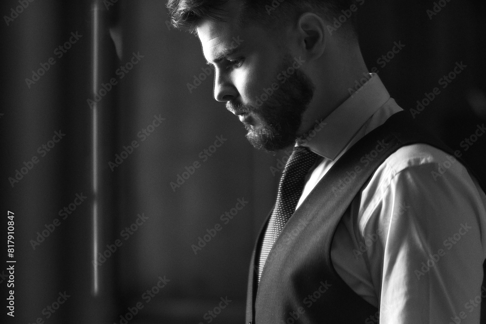 Groom on his wedding day. Grain effect used Groom on his wedding day. Grain effect used