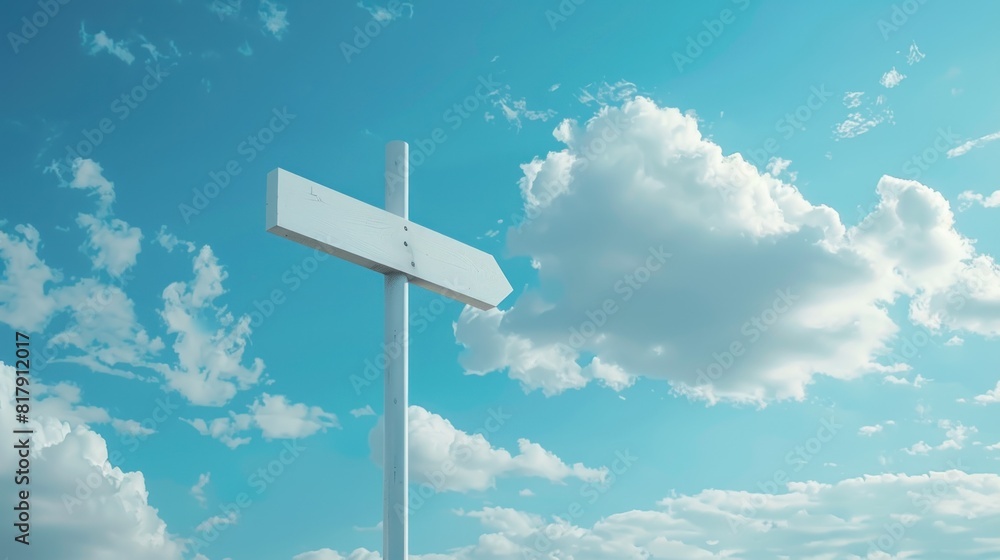 Single arrow signpost under blue cloudy sky Single arrow signpost under blue cloudy sky