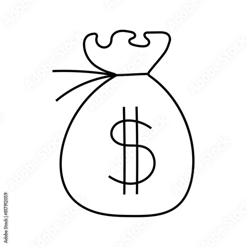 Money bag doodle. Vector isolated on white background