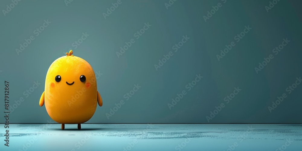 A yellow cartoon character is standing in front of a blue wall A yellow cartoon character is standing in front of a blue wall