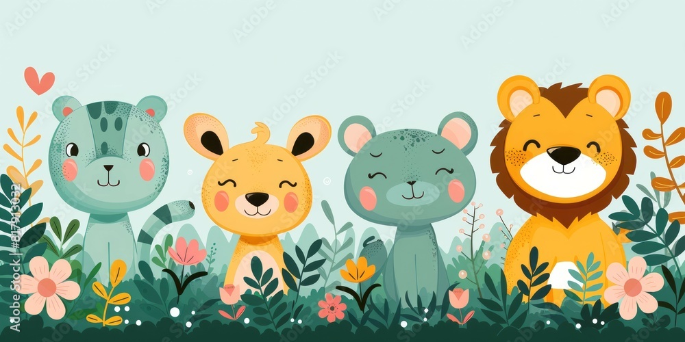 Lions and tigers playing together in tall grass field Lions and tigers playing together in tall grass field