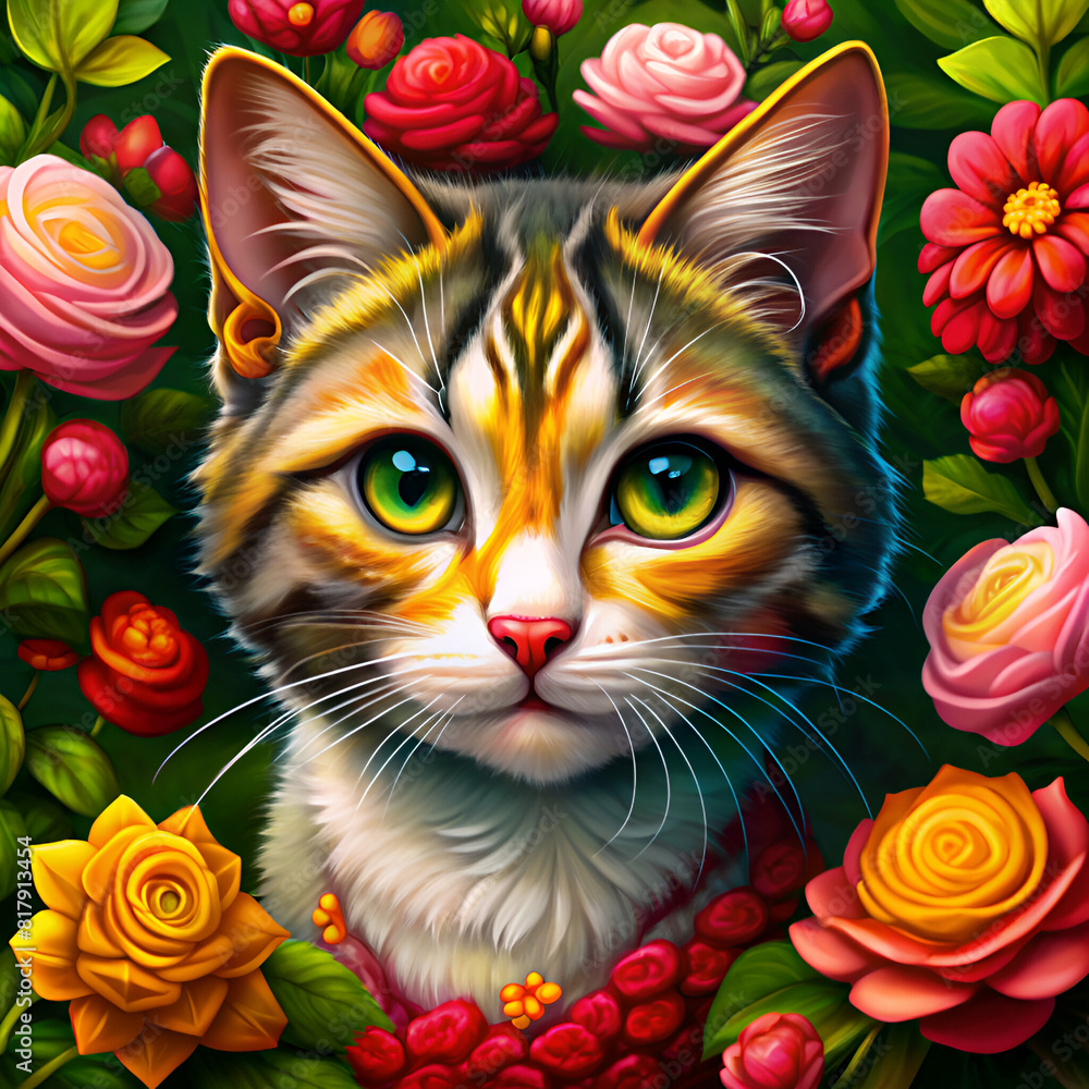 Fototapeta cat with flowers