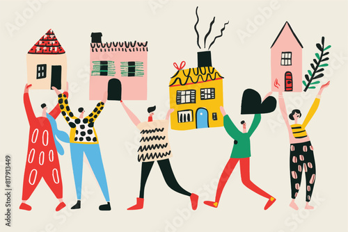 a group of people holding up mouses over their heads. Property ownership and investment