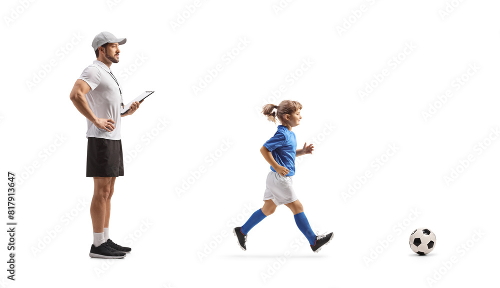 Football coach and girl training with a ball Football coach and girl training with a ball