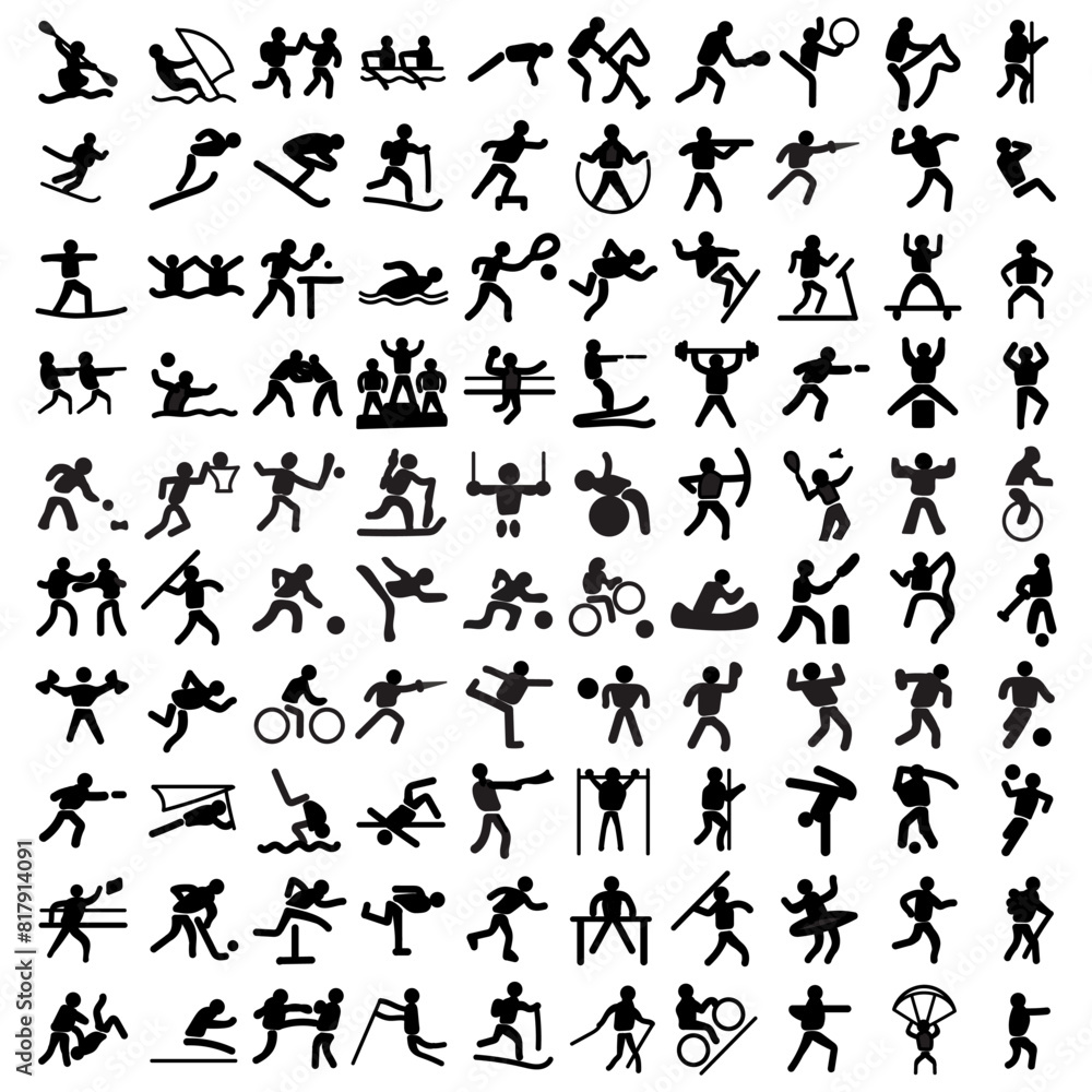 Naklejka premium Sports icon set. Shapes Sports, Sports icon collection, Active lifestyle people and vitality vector icon set, runners active lifestyle icons.