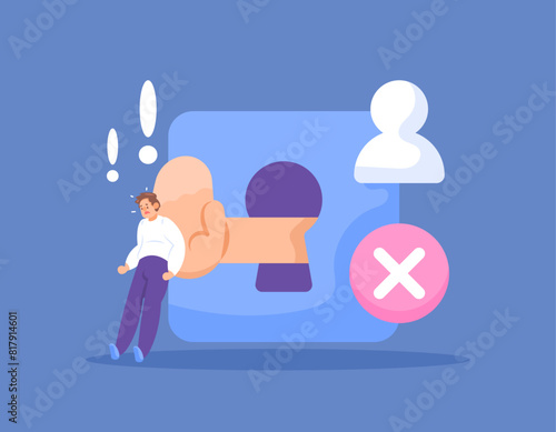 Access denied. do not have login permission. Can't log in to account. illustration of a person wanting to enter but being held back and rejected by the hand. illustration concept design