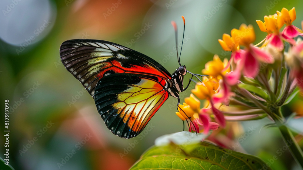 A close-up of a colorful butterfly on a flower A close-up of a colorful butterfly on a flower