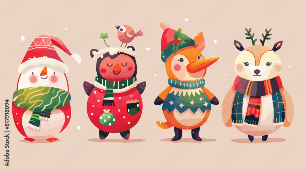 Four of Christmas symbols and characters. Four of cut
