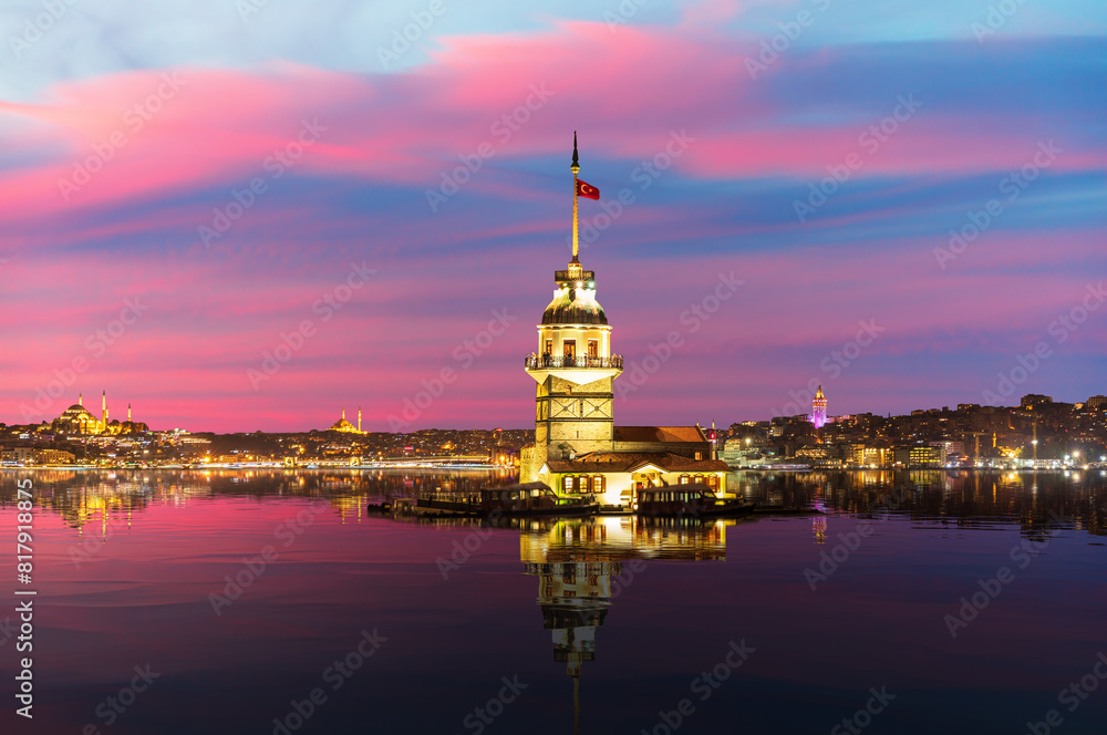 Maiden's or Leander's Tower in the Marmara sea, twilight view, Istanbul