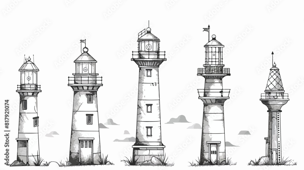Four of lighthouses of various types drawn 