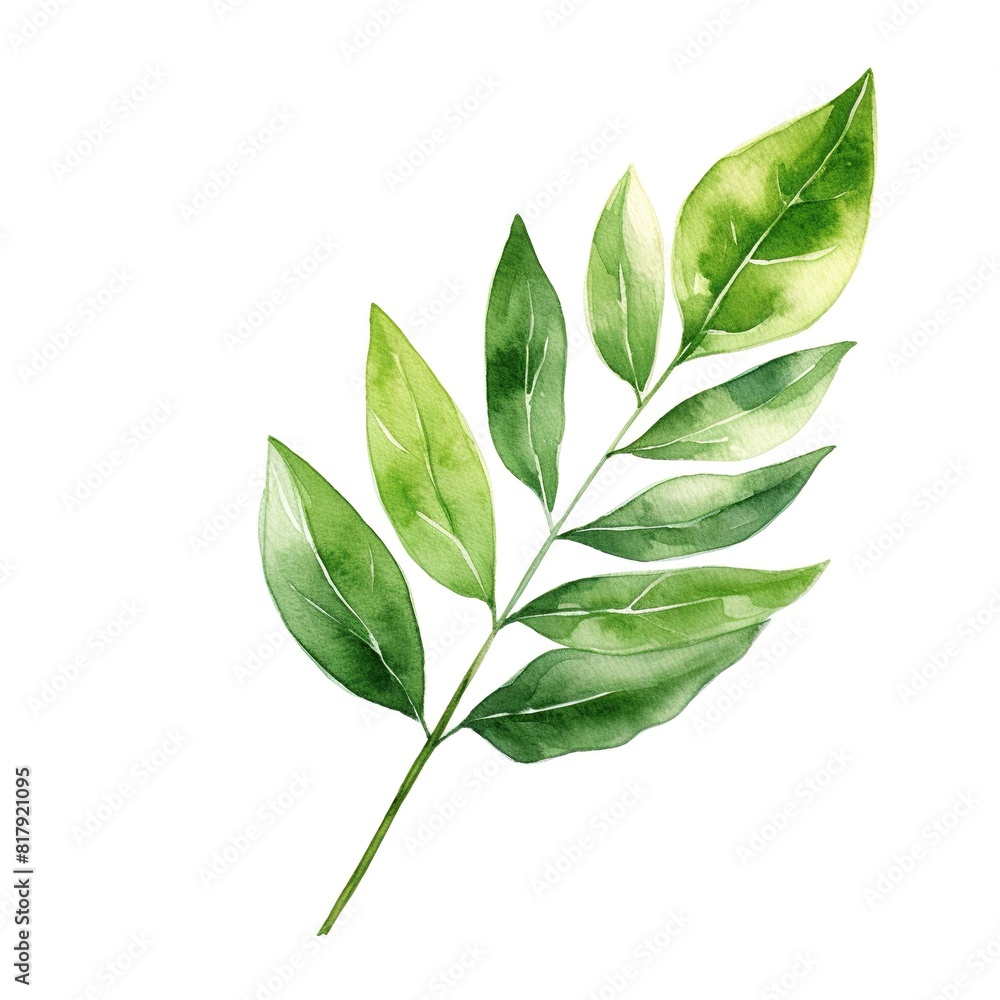 Watercolor leafy green plant with a stem Watercolor leafy green plant with a stem