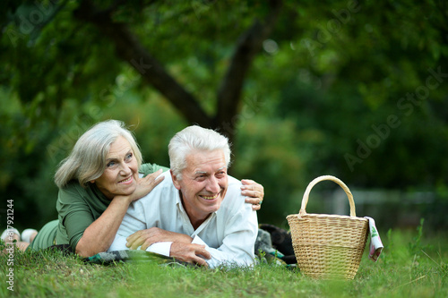 Portrait of beautiful old couple in summer park