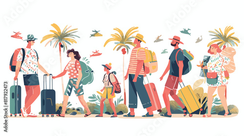 Four of scenes with tourists going on summer vacation