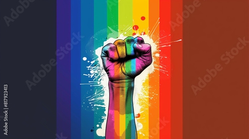 Pride fist lgbt gay rainbow hand lgbtq flag day fight. Fist pride lgbt color power poster protest homosexual background human diversity month solidarity woman gender international symbol.