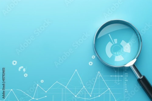 Light blue background, use magnifying glass to view data graph