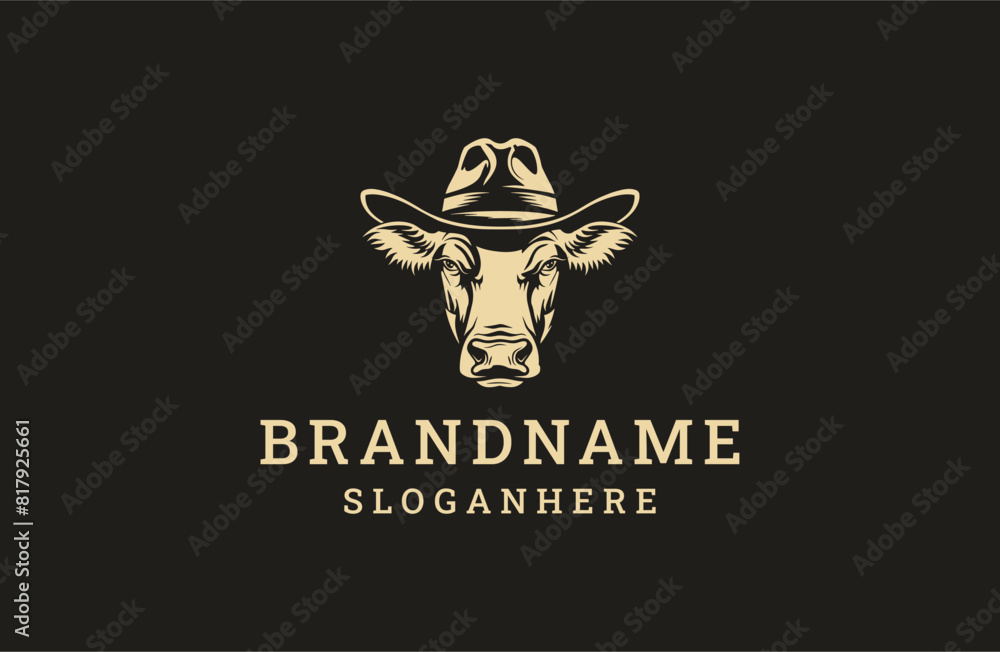 Head cow and hat logo style icon design template flat vector Head cow and hat logo style icon design template flat vector