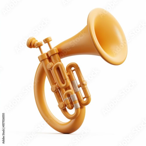 Cute Trombone Cartoon Clay Illustration, 3D Icon, Isolated on white background