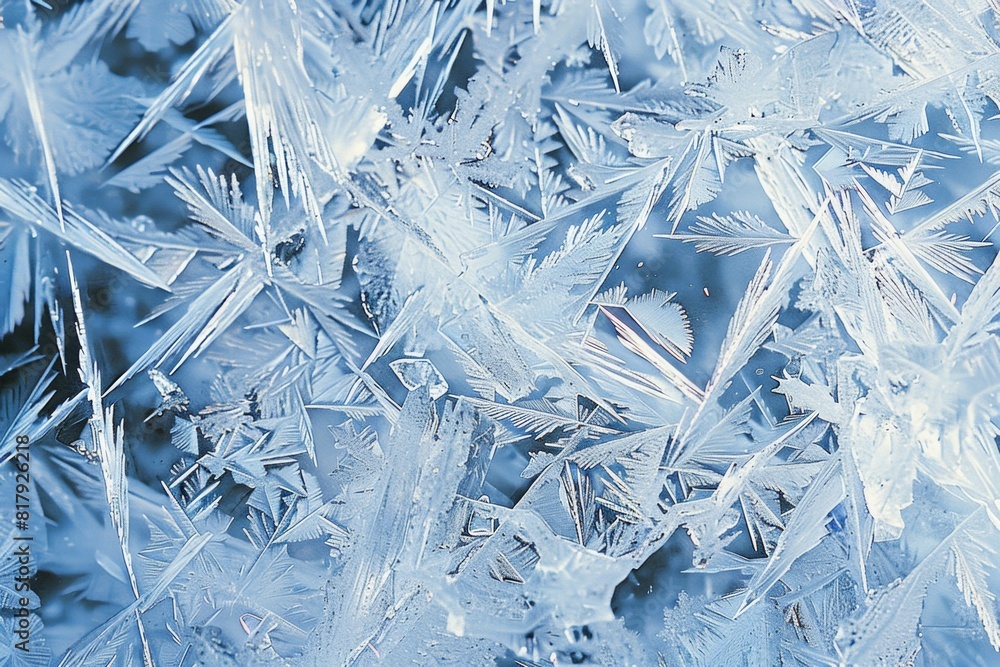 Blue background with delicate ice crystals. Winter frost concept Blue background with delicate ice crystals. Winter frost concept