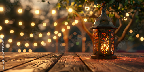 Islamic glowing Lantern on table