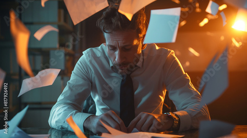 Stressed man overwork at office. Lay off concept. Fired man in the office. Work under pressure