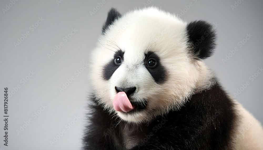 Fototapeta premium Adorable Baby Panda Sticking Out Its Tongue