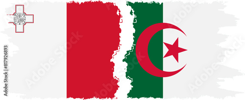 Algeria and Malta grunge flags connection vector