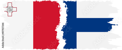 Finland and Malta grunge flags connection vector
