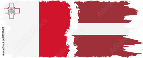 Latvia and Malta grunge flags connection vector