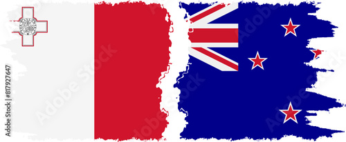 New Zealand and Malta grunge flags connection vector