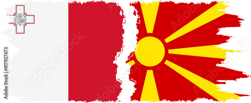 Northern Macedonia and Malta grunge flags connection vector