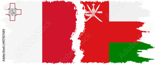 Oman and Malta grunge flags connection vector