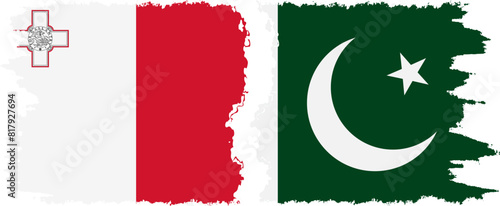 Pakistan and Malta grunge flags connection vector