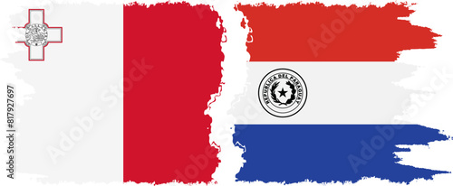 Paraguay and Malta grunge flags connection vector