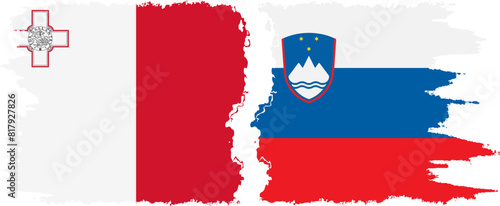 Slovenia and Malta grunge flags connection vector