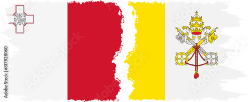 Vatican and Malta grunge flags connection vector