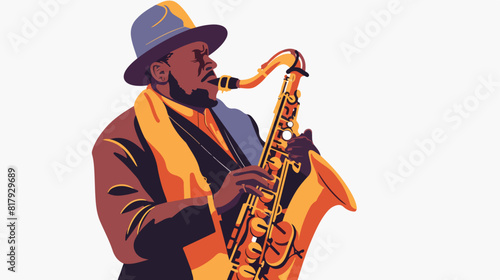 Musician playing saxophone. Black jazz man music play