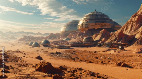 Futuristic Martian Landscape A Red Planet Settlement for Space Age photo