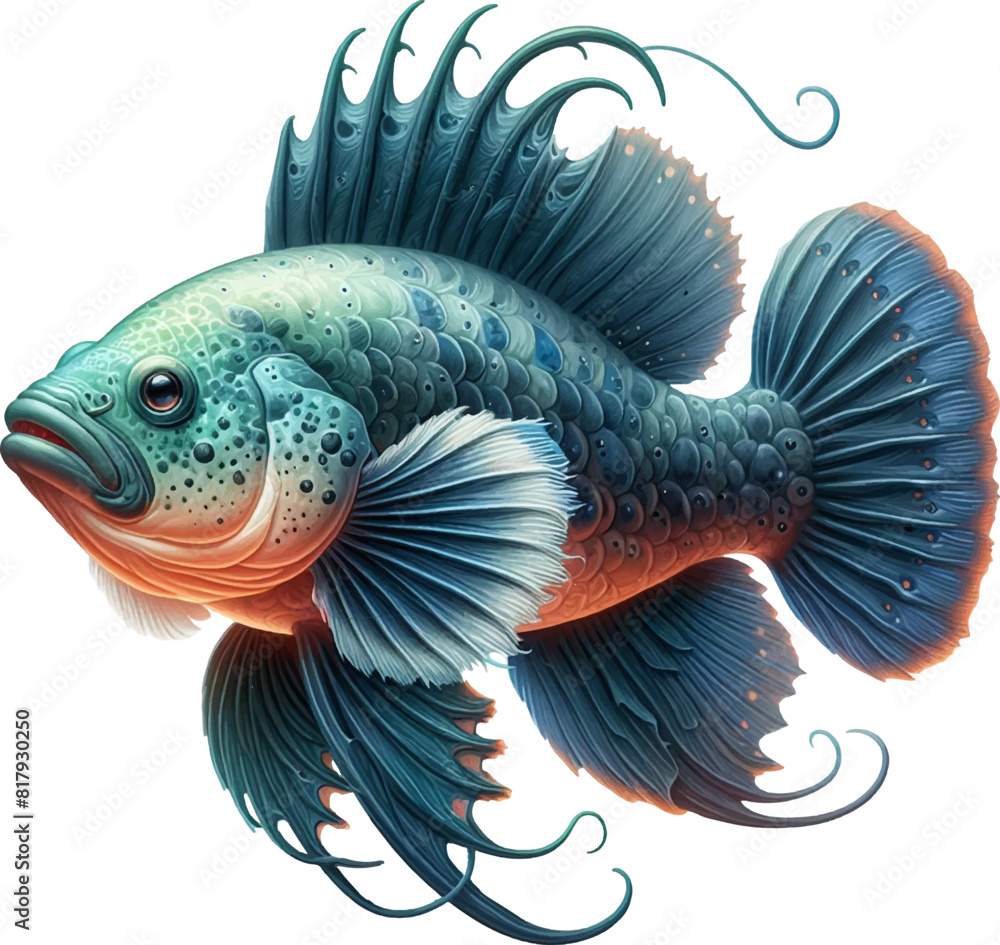 Fototapeta premium Fantasy Blue Fish Imagine Vector Illustration