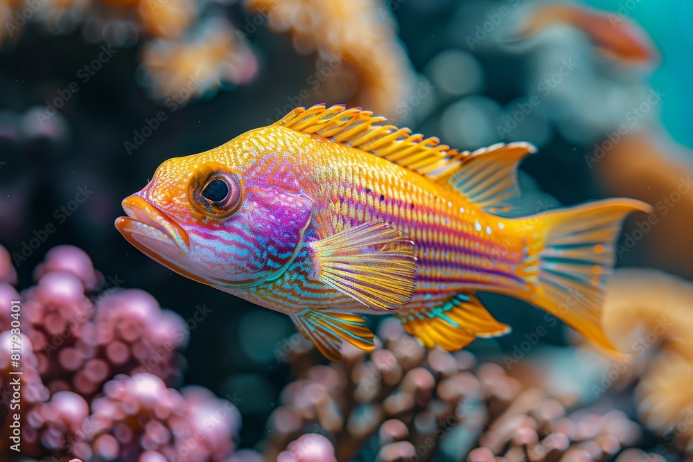 Wrasse fish cleaning parasites off larger marine creatures, showcasing symbiosis. Wrasse fish cleaning parasites off larger marine creatures, showcasing symbiosis.