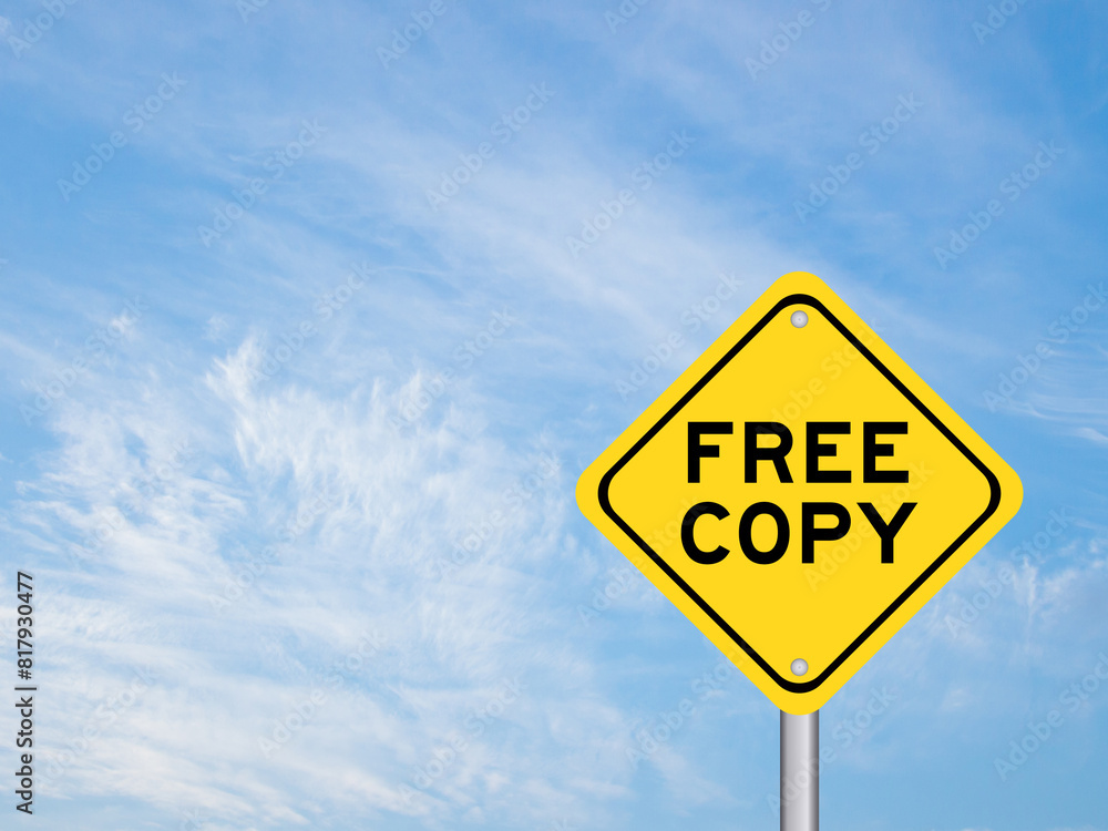 Yellow transportation sign with word free copy on blue color sky background Yellow transportation sign with word free copy on blue color sky background