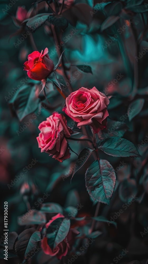 a background adorned with a frame of delicate pink roses and lush green leaves, with blurred bokeh creating a dreamy atmosphere. a background adorned with a frame of delicate pink roses and lush green leaves, with blurred bokeh creating a dreamy atmosphere.