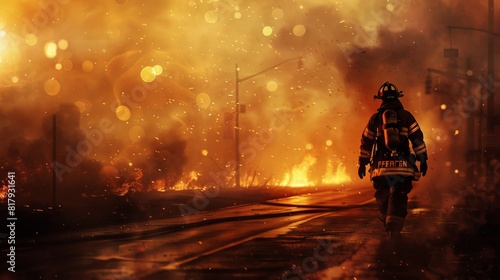Firefighter Responding to a Fire: A firefighter races to the scene of a fire, sirens blaring and lights flashing, ready to combat the flames and ensure the safety of those in danger  photo
