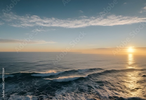 AI generated illustration of an aerial view of sunset over ocean horizon