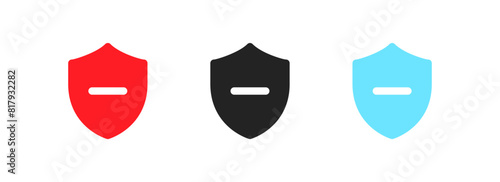 Shield with minus icon set. Flat style. Vector icons