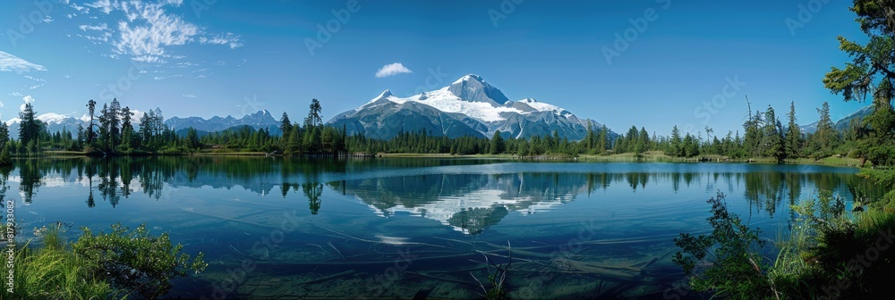 Mountain mirror in lake water, creating a breathtaking natural landscape