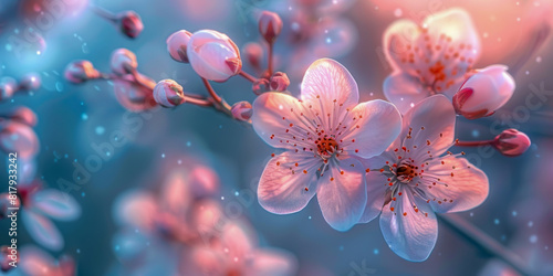Enchanting Spring Blossom Close Up Beautifully Detailed Cherry Blossoms in Bloom photo