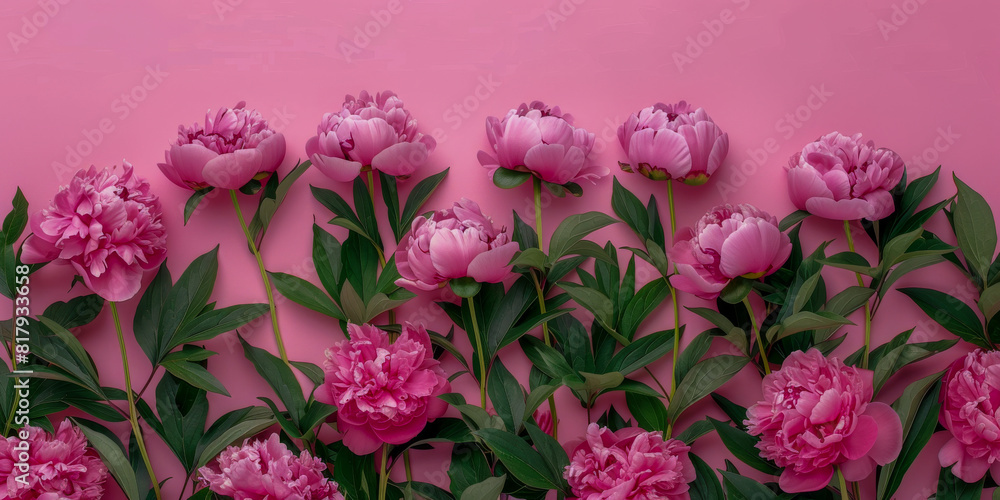 Blooming Pink Peonies on Pastel Background   Beautiful Floral Arrangement for Romantic Decor