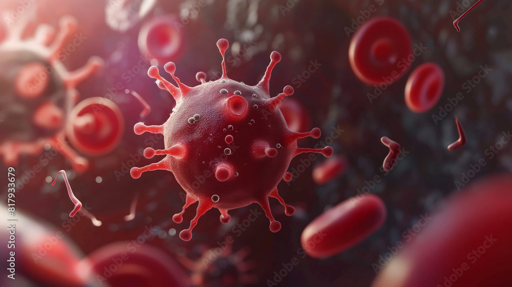 Viren Virus in Blutbahn Nahaufnahme rot Kugel Welt Hepatitis Tag 28. Juli Generative AI Viren Virus in Blutbahn Nahaufnahme rot Kugel Welt Hepatitis Tag 28. Juli Generative AI