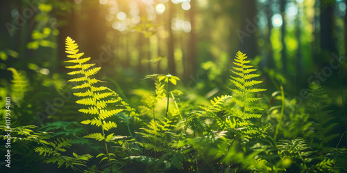  Sunlit Ferns in a Lush Forest Serene Natural Landscape with Sunlight and Greenery