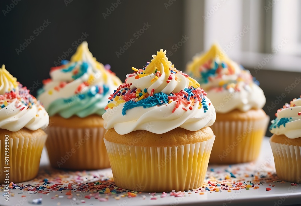 Close up on a delicious cupcakes, Birthday cupcake in different colors